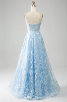 Load image into Gallery viewer, Sky Blue A-Line Spaghetti Straps Lace Corset Prom Dress