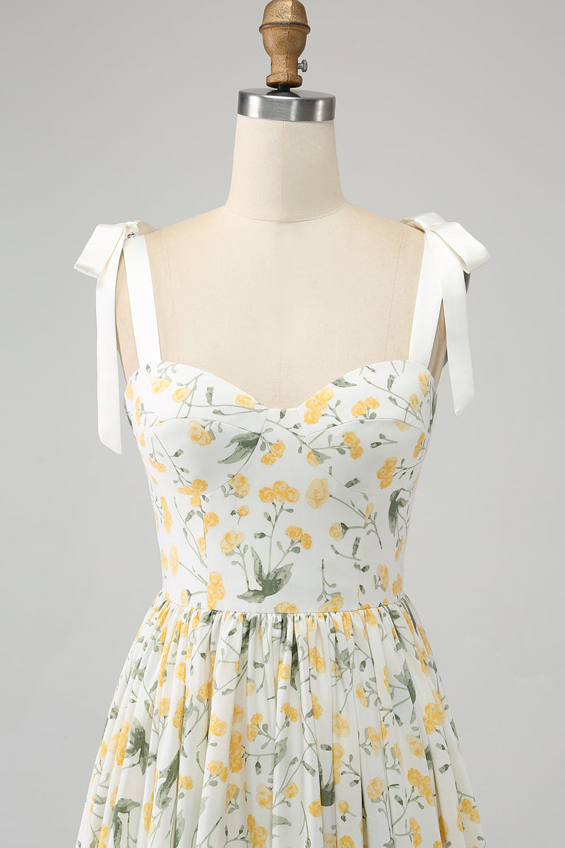 Load image into Gallery viewer, Ivory A-Line Floral Long Prom Dress