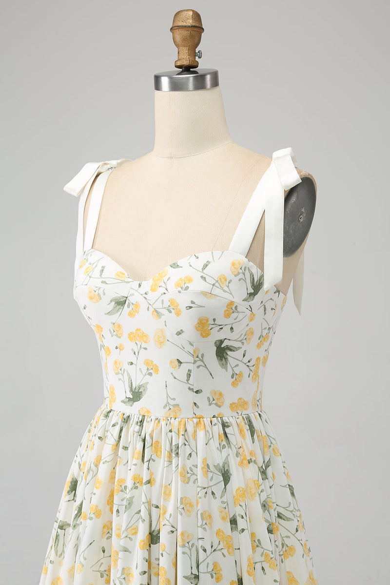 Load image into Gallery viewer, Ivory A-Line Floral Long Prom Dress