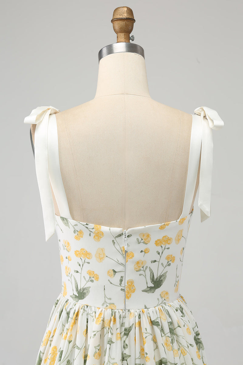 Load image into Gallery viewer, Ivory A-Line Floral Long Prom Dress