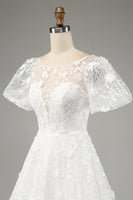 Load image into Gallery viewer, Ivory A-Line Puff Sleeves Wedding Dress with Appliques