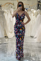 Load image into Gallery viewer, Mermaid Black Spaghetti Straps Embroidered Prom Dress with Slit