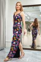 Load image into Gallery viewer, Black Mermaid Spaghetti Straps Embroidered Prom Dress with Slit