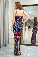 Load image into Gallery viewer, Black Mermaid Spaghetti Straps Embroidered Prom Dress with Slit