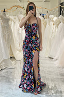 Load image into Gallery viewer, Mermaid Black Spaghetti Straps Long Prom Dress with Slit