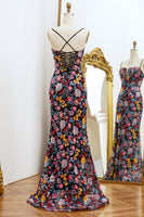 Load image into Gallery viewer, Black Mermaid Spaghetti Straps Long Prom Dress with Slit