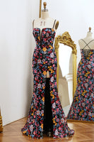 Load image into Gallery viewer, Black Mermaid Spaghetti Straps Long Prom Dress with Slit