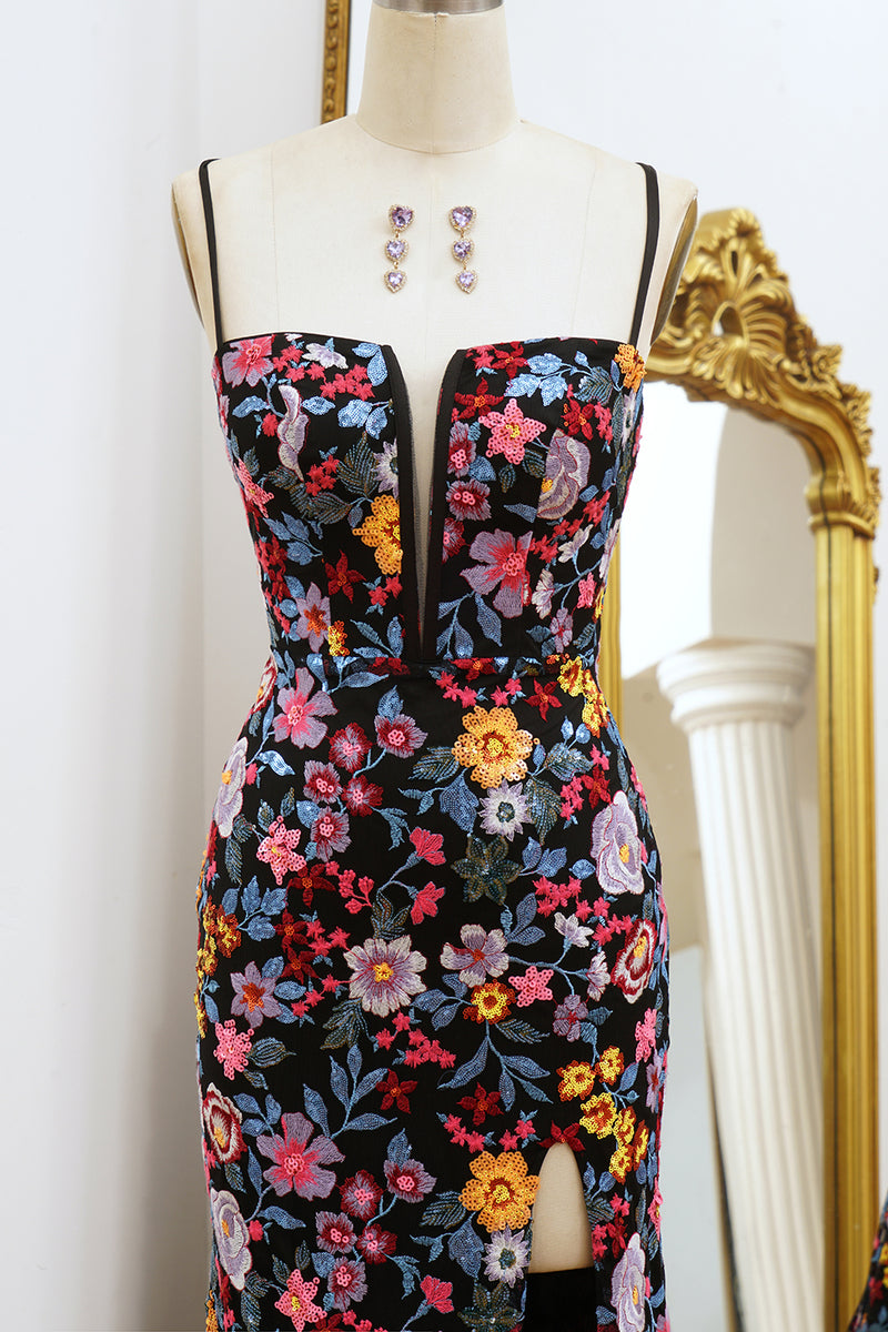 Load image into Gallery viewer, Black Mermaid Spaghetti Straps Long Prom Dress with Slit