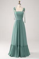 Load image into Gallery viewer, A Line Chiffon Green Long Bridesmaid Dress with Pleated