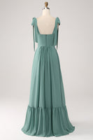 Load image into Gallery viewer, A Line Chiffon Green Long Bridesmaid Dress with Pleated