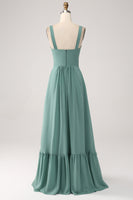 Load image into Gallery viewer, A Line Chiffon Green Long Bridesmaid Dress with Pleated