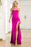 Load image into Gallery viewer, Royal Blue Satin Mermaid Corset Prom Dress with Slit