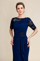 Load image into Gallery viewer, Navy Sheath Mother of Bride Dress with Appliques