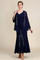 Load image into Gallery viewer, Navy Two Piece Sparkly Beaded Mother of the Bride Dress