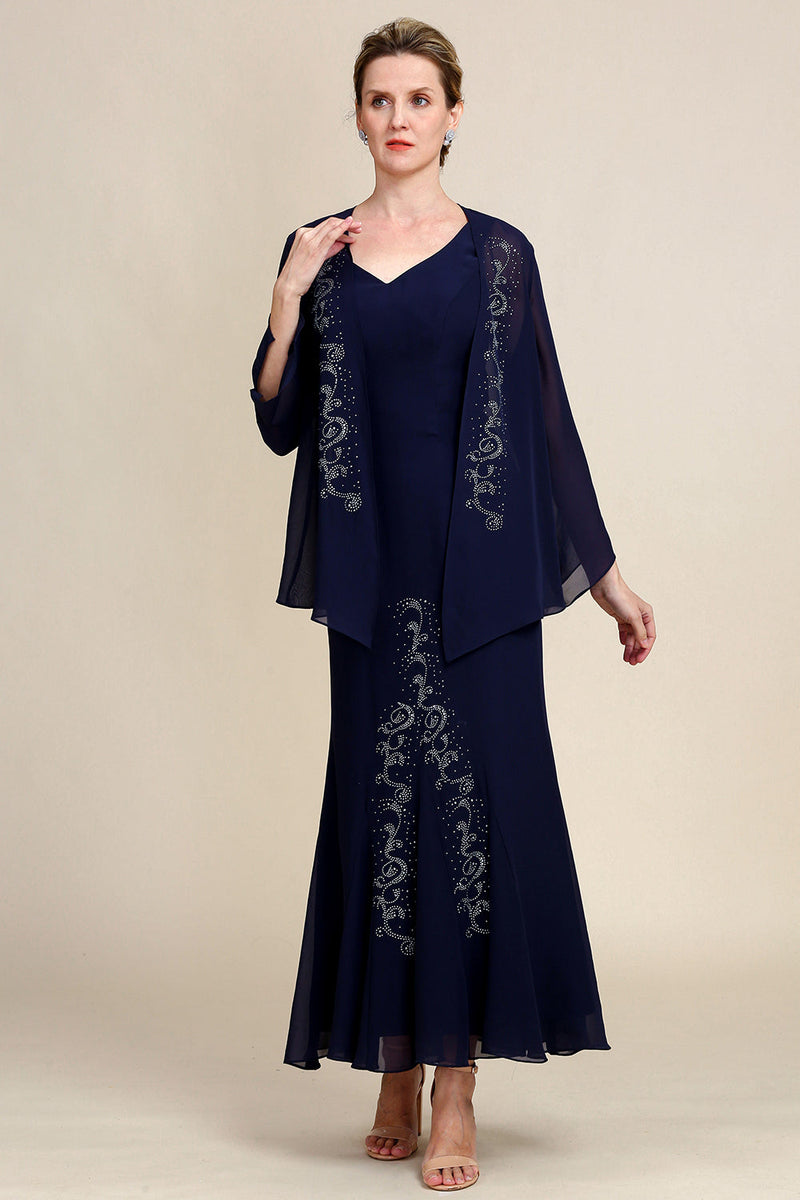 Load image into Gallery viewer, Navy Two Piece Sparkly Beaded Mother of the Bride Dress