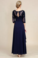 Load image into Gallery viewer, Asymmetrical Navy Mother of Bride Dress with Long Sleeves