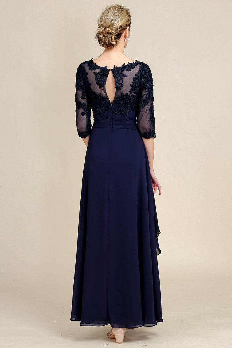 Load image into Gallery viewer, Asymmetrical Navy Mother of Bride Dress with Long Sleeves