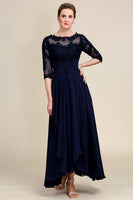 Load image into Gallery viewer, Asymmetrical Navy Mother of Bride Dress with Long Sleeves