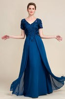 Load image into Gallery viewer, Blue A Line Mother of Bride Dress with Appliques