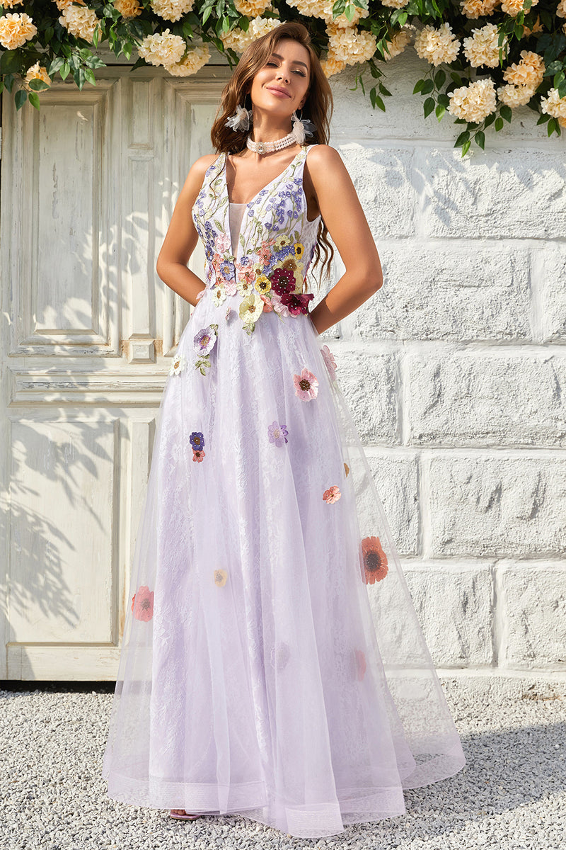 Load image into Gallery viewer, Lavender A Line Princess Prom Dress with Appliques