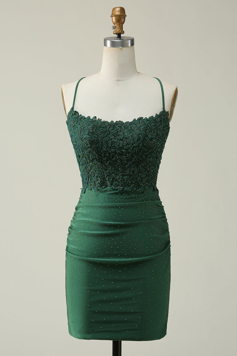 Load image into Gallery viewer, Dark Green Bodycon Short Prom Dress with Beading