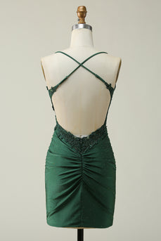 Dark Green Bodycon Short Prom Dress with Beading