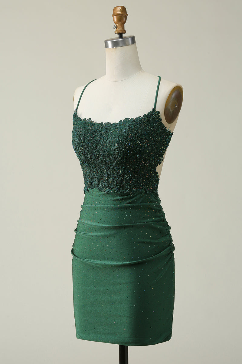 Load image into Gallery viewer, Dark Green Bodycon Short Prom Dress with Beading