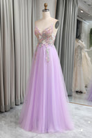Load image into Gallery viewer, A Line Spaghetti Straps Long Prom Dress with Appliques