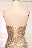 Load image into Gallery viewer, Sparkly Golden Mermaid Long Prom Dress with Slit