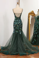 Load image into Gallery viewer, Dark Green Mermaid Spaghetti Straps Beaded Prom Dress With Split