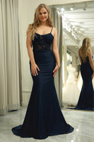Load image into Gallery viewer, Black Mermaid Spaghetti Straps Corset Prom Dress With Appliques
