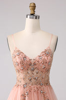 Load image into Gallery viewer, Sparkly Blush Tulle A Line Prom Dress with Beading