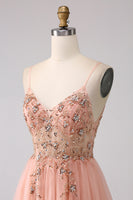Load image into Gallery viewer, Sparkly Blush Tulle A Line Prom Dress with Beading