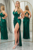 Load image into Gallery viewer, Dark Green Mermaid Spaghetti Straps Long Prom Dress with Open Back