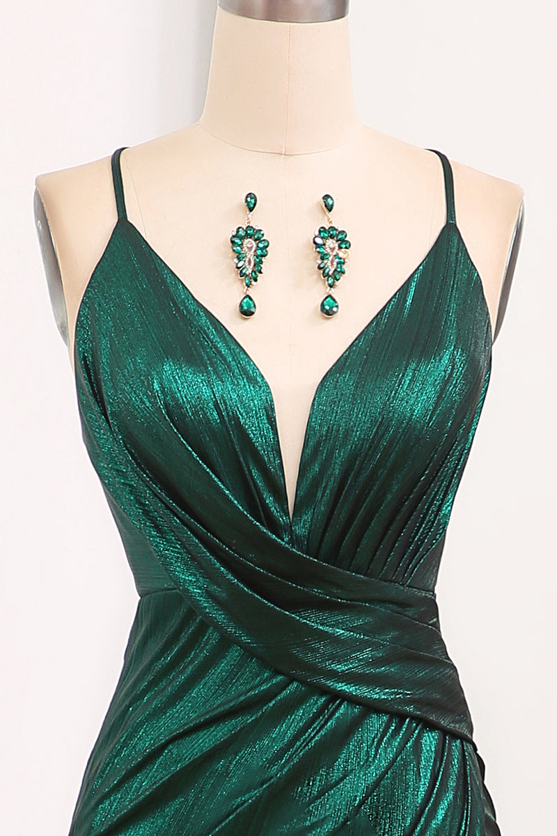 Load image into Gallery viewer, Dark Green Spaghetti Straps Mermaid Long Prom Dress with Slit