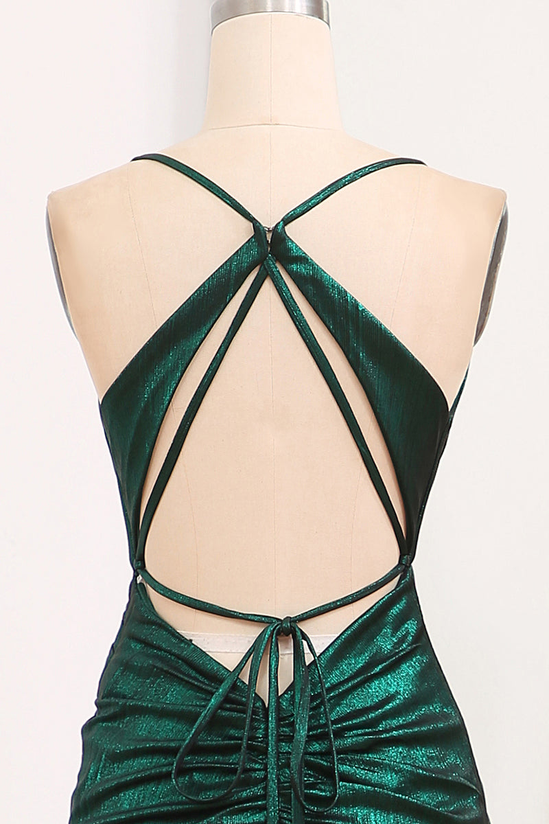 Load image into Gallery viewer, Dark Green Spaghetti Straps Mermaid Long Prom Dress with Slit