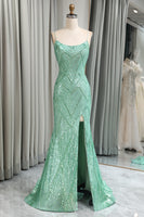 Load image into Gallery viewer, Sparkly Mermaid Spaghetti Straps Sequin Long Prom Dress With Slit
