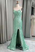 Load image into Gallery viewer, Sparkly Mermaid Spaghetti Straps Sequin Long Prom Dress With Slit