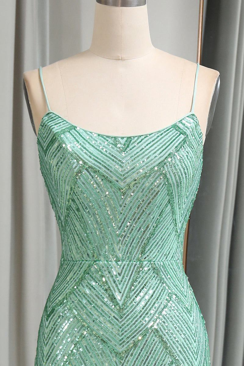 Load image into Gallery viewer, Sparkly Mermaid Spaghetti Straps Sequin Long Prom Dress With Slit