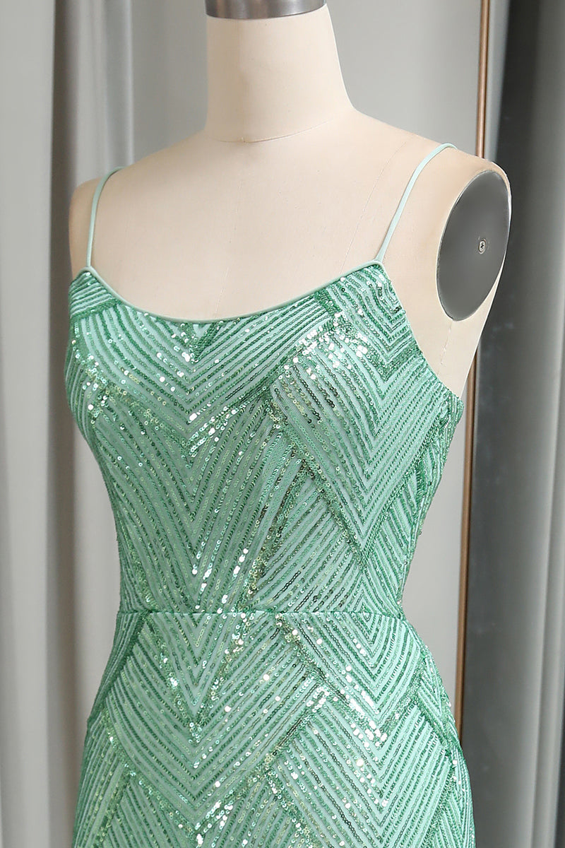 Load image into Gallery viewer, Sparkly Mermaid Spaghetti Straps Sequin Long Prom Dress With Slit