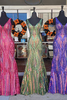 Load image into Gallery viewer, Mermaid Purple Deep V-Neck Long Prom Dress with Sequins