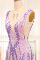 Load image into Gallery viewer, Mermaid Purple Deep V-Neck Long Prom Dress with Sequins