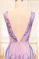 Load image into Gallery viewer, Mermaid Purple Deep V-Neck Long Prom Dress with Sequins