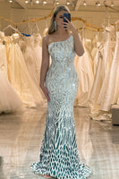 Load image into Gallery viewer, Sparkly Mermaid One Shoulder Sequin Long Prom Dress