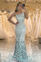 Load image into Gallery viewer, Sparkly Mermaid One Shoulder Sequin Long Prom Dress
