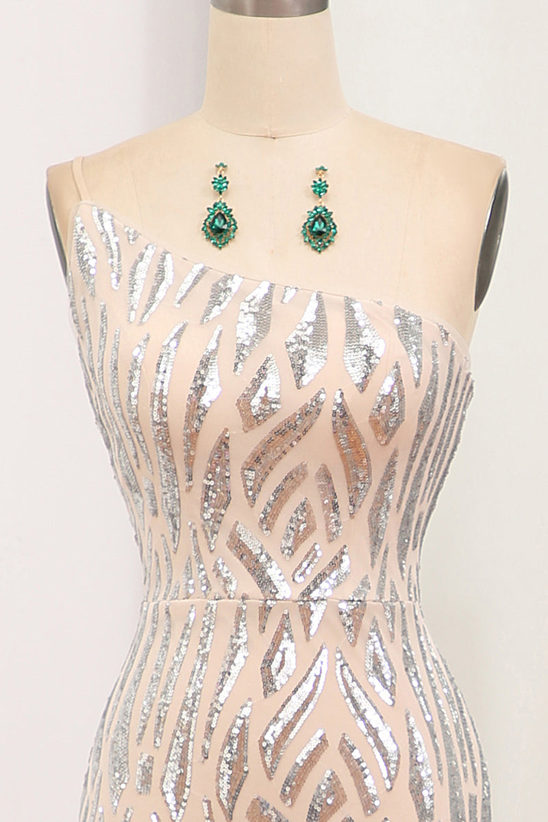 Load image into Gallery viewer, Sparkly Mermaid Green One Shoulder Sequin Long Prom Dress