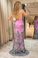 Load image into Gallery viewer, Sparkly Mermaid Purple Long Backless Sequin Prom Dress