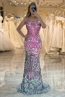 Load image into Gallery viewer, Sparkly Mermaid Purple Long Backless Sequin Prom Dress