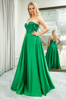 Load image into Gallery viewer, Sparkly A-line Dark Green Strapless Corset Prom Dress