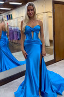 Load image into Gallery viewer, Sparkly Mermaid Sweetheart Corset Long Prom Dress with Slit